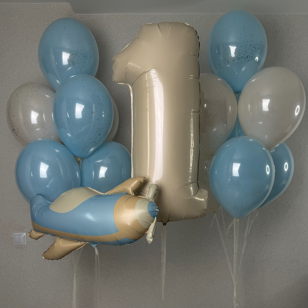 Любая цифра, самолётик и 2 фонтана из стеклянных шаров