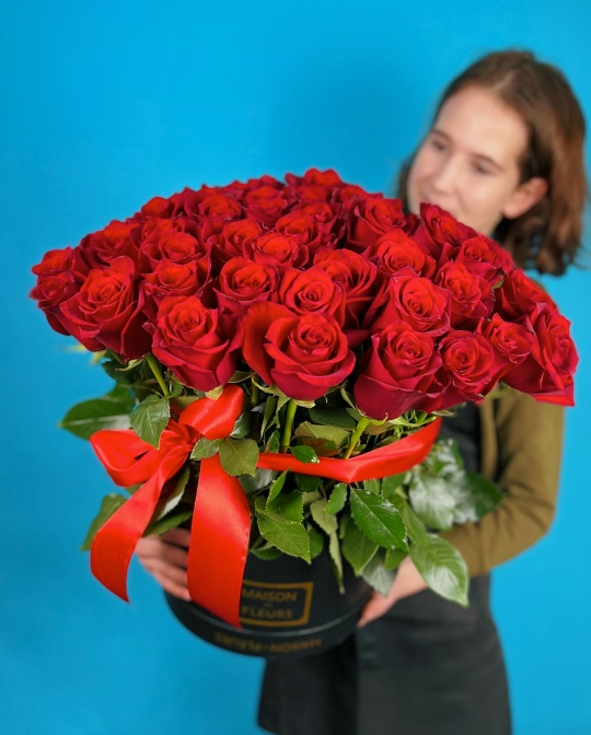 Большая коробка красных роз Эквадор (51 шт)