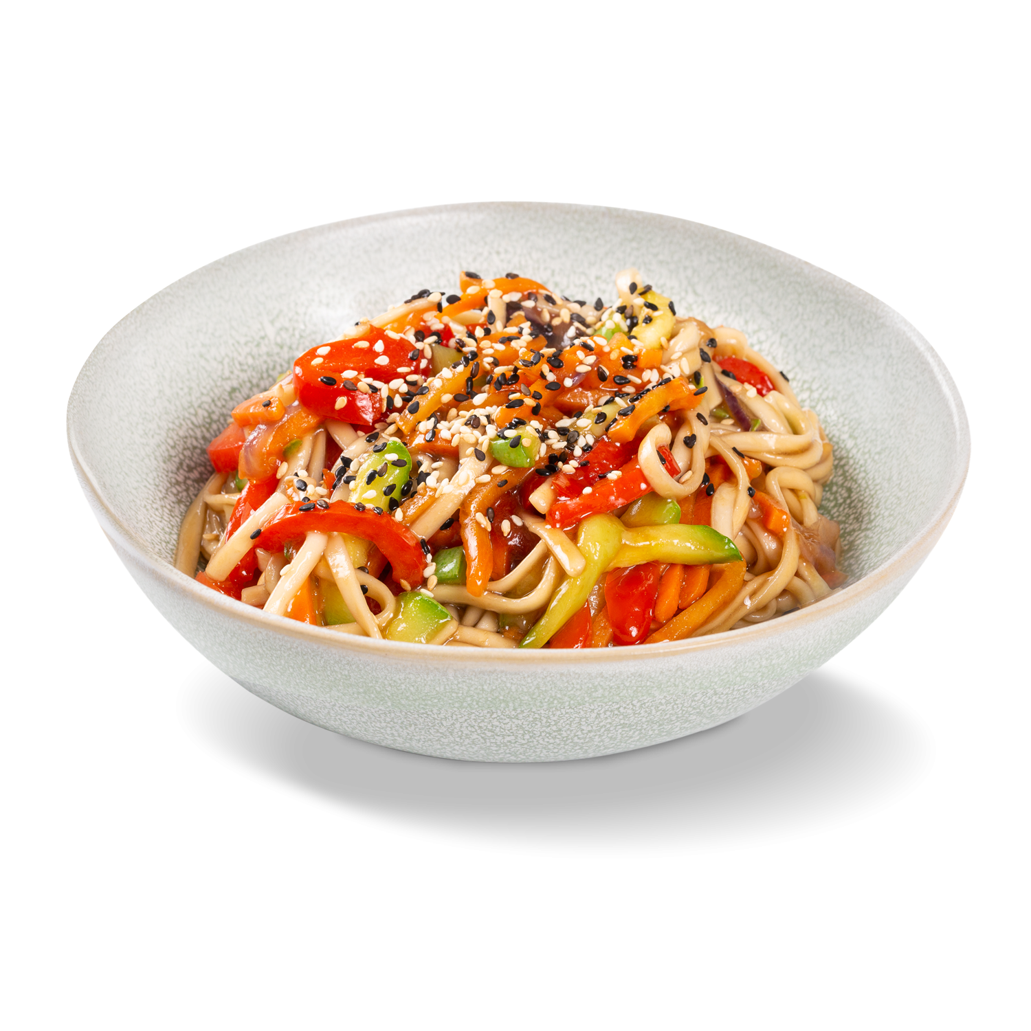 Лапша гречневая с овощами.