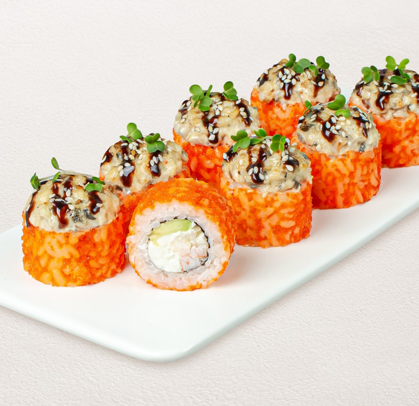 Шеф-ролл с угрем и креветкой