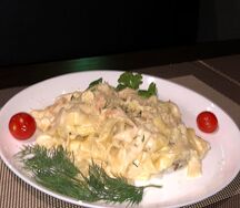Паста Фетучини с курицей и грибами