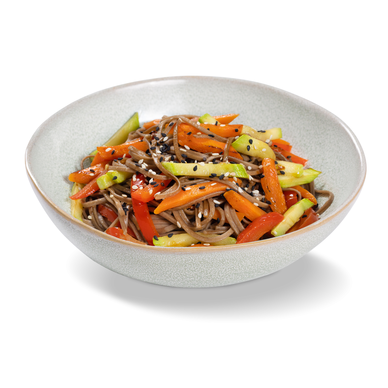 Лапша гречневая с овощами с соусом терияки