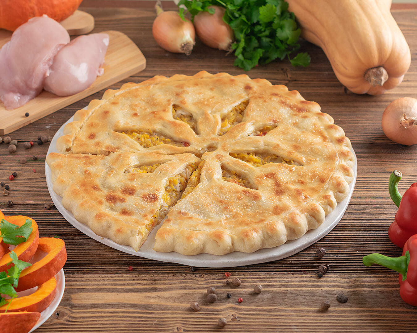 Пирог с тыквой и курицей 800 г
