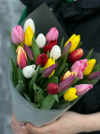 Букет живых цветов - 25 тюльпанов микс, размер М, высота 40 см, Голландия | Турбофлора