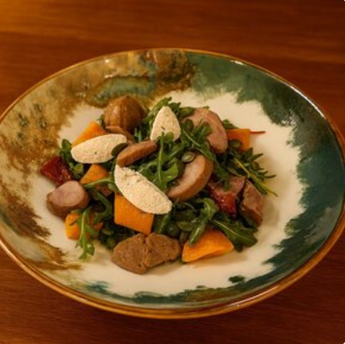 Салат с индейкой и печеной тыквой