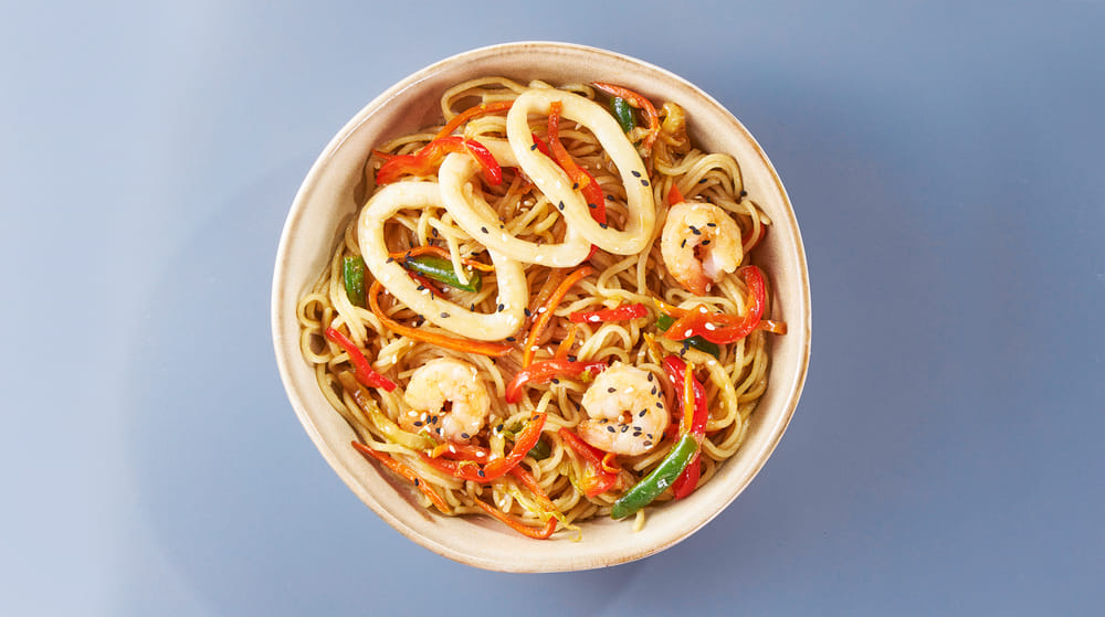 Вок с морепродуктами терияки