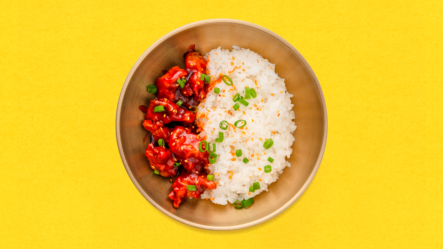 Корейский чикен с рисом в кисло сладком соусе