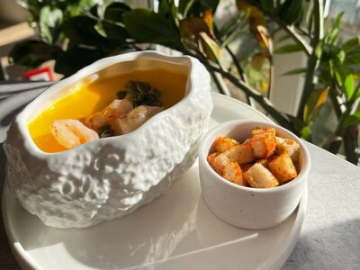 Крем-суп тыквенный с креветками