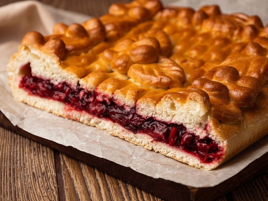 Пирог с вишней на дрожжевом тесте 1кг