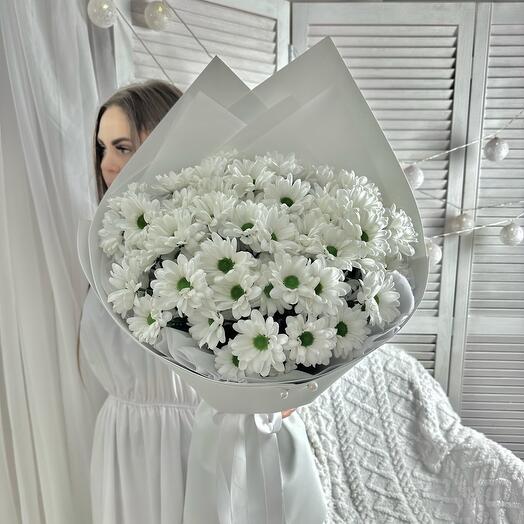 Букет белых ромашковых хризантем (размер L больше среднего)