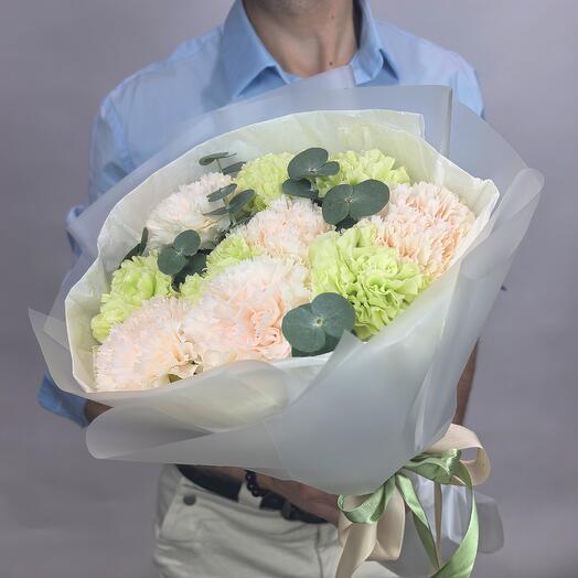 Букет с зеленой Гвоздикой, 11 шт