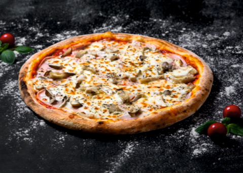 С сыром , ветчиной и грибами 25см