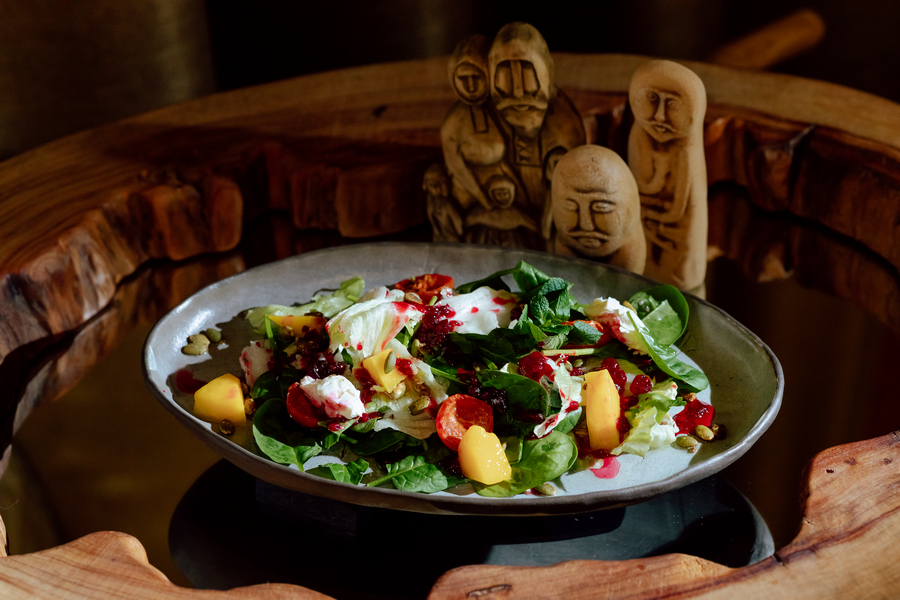 Салат с уткой и ягодным соусом