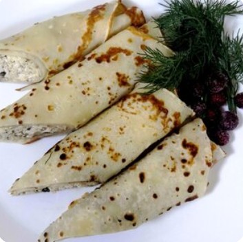 Блинчики с сыром, курицей и грибами