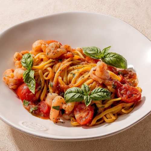 Лингвини с креветкой и томатной сальсой