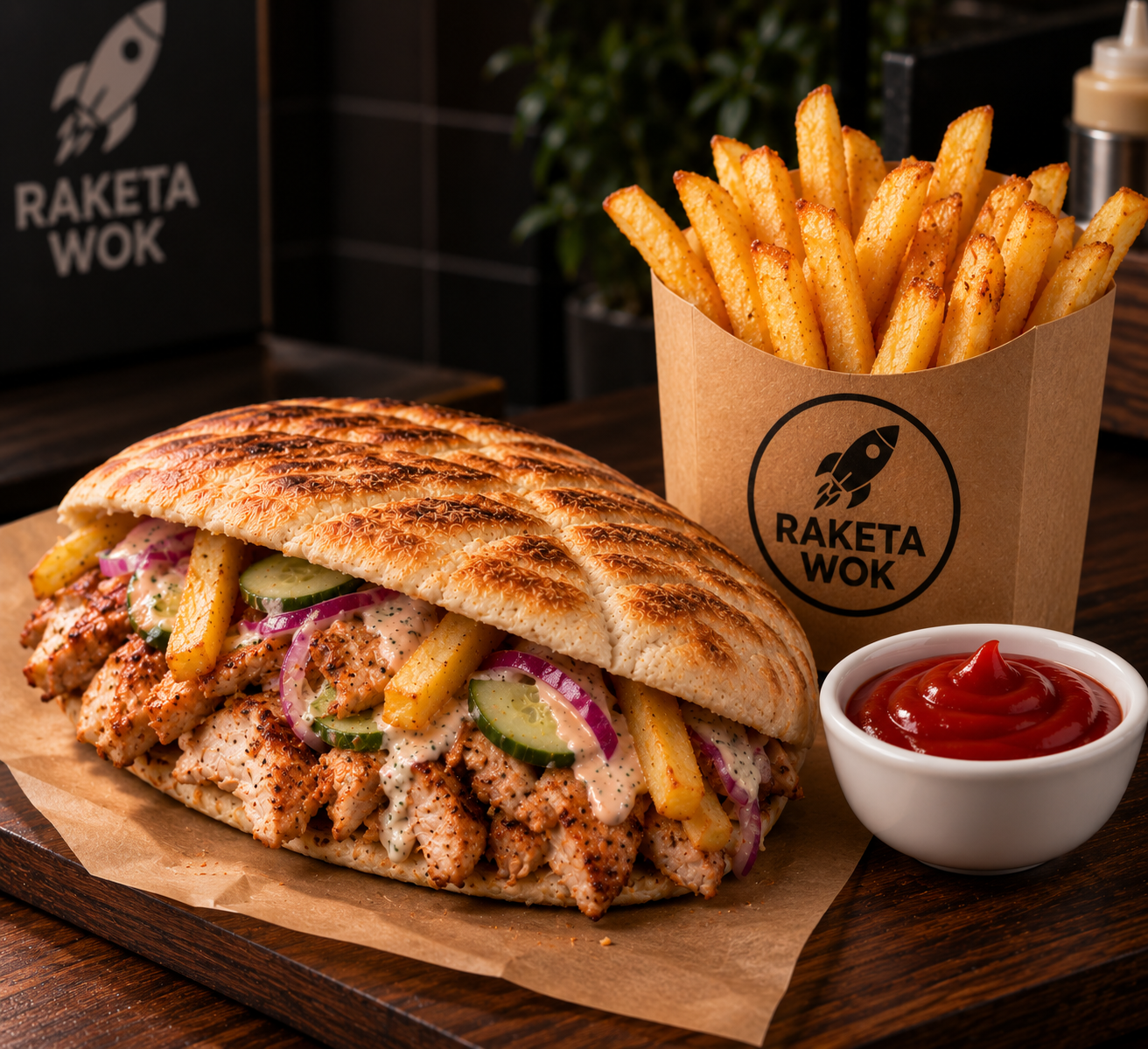 Пита с курицей + фри+напиток