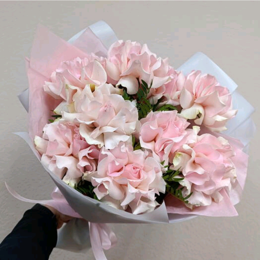 9 нежно-розовых французских роз 