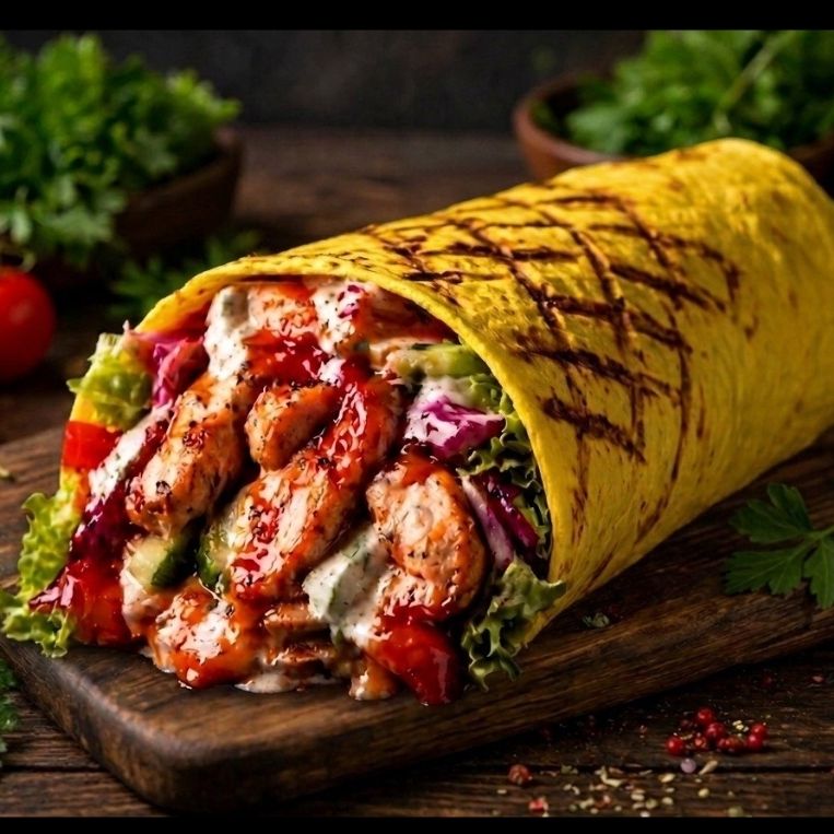 Шаурма с курицей в сырном лаваше