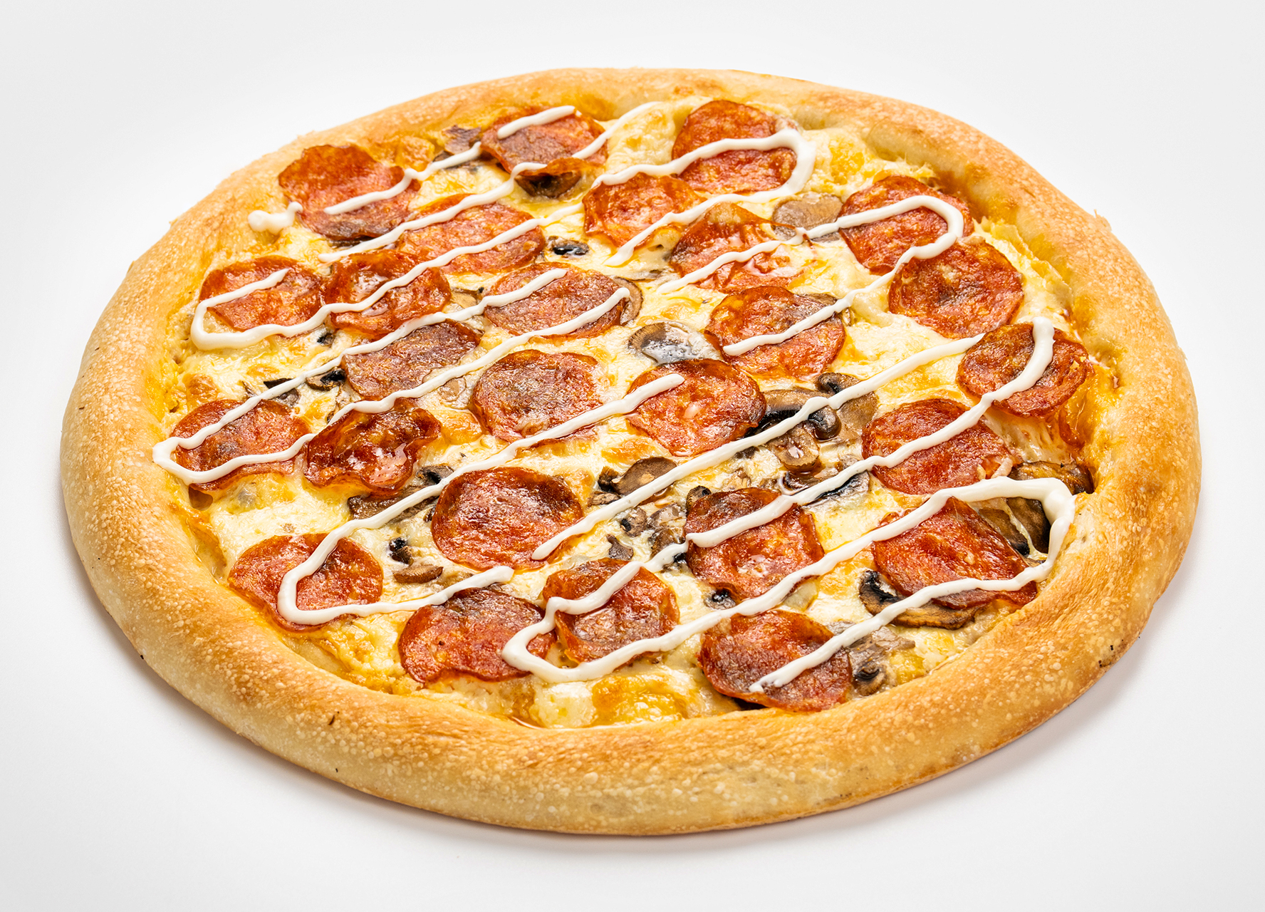 Пепперони и грибы 31 см тонкое тесто