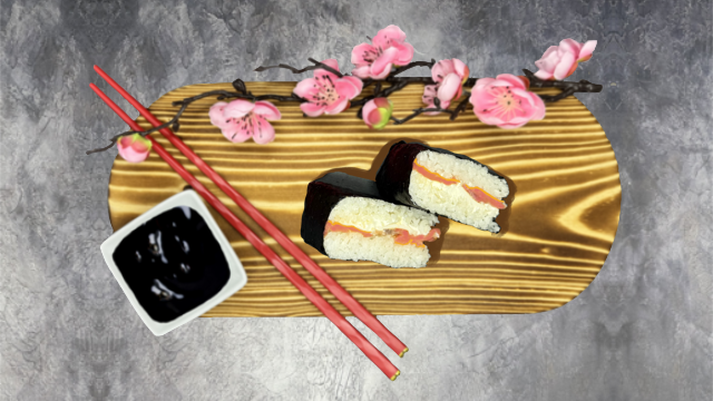 Онигири сырный лосось (соус грибной)