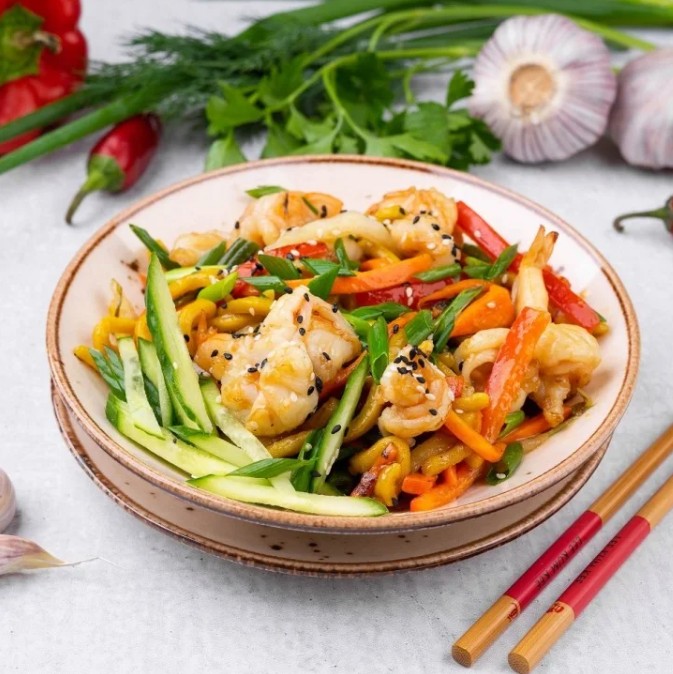 Удон с креветками