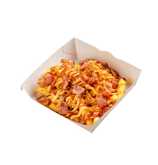 Картофель фри с беконом и луком фри