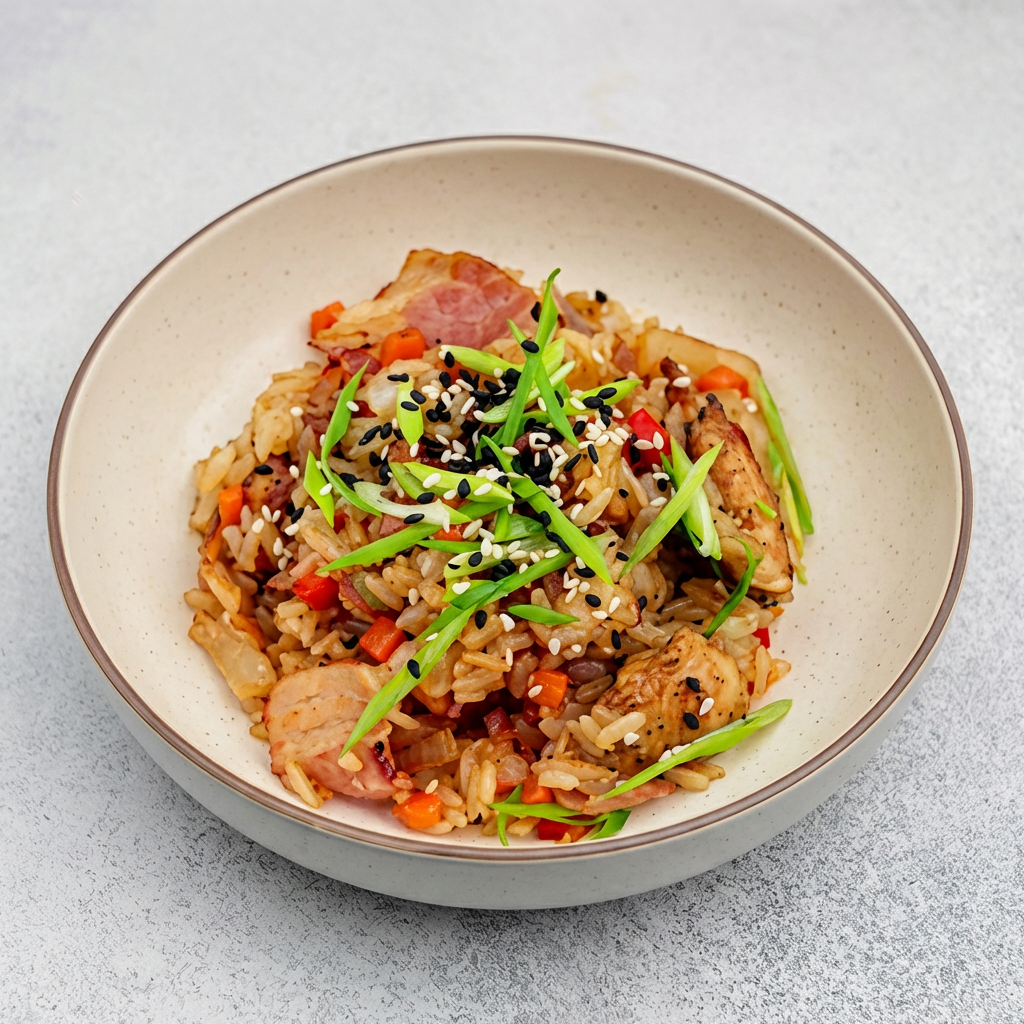 Рис с беконом и курицей