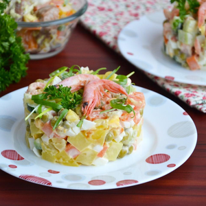 Оливье с креветками