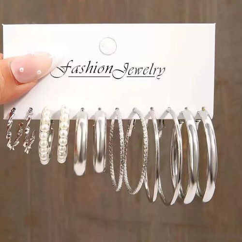 Набор сережек-колец серебристого цвета