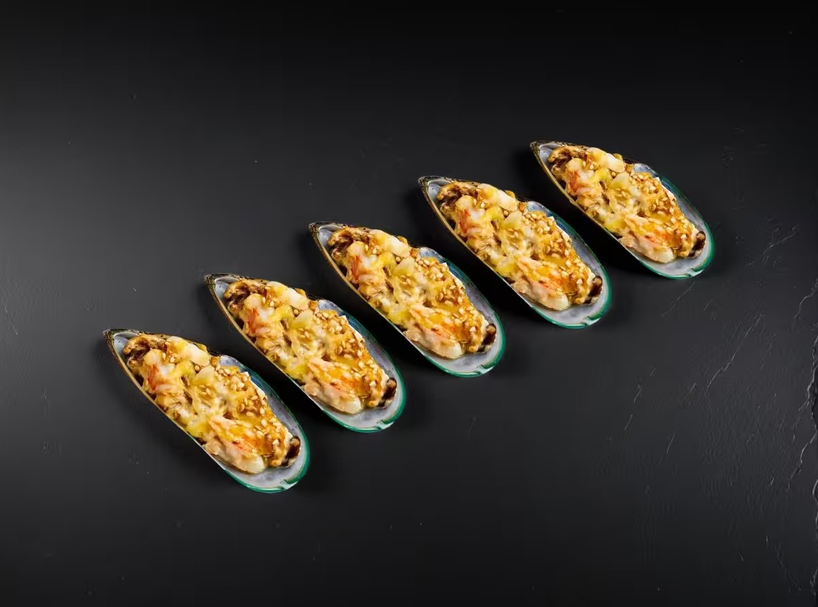 Мидии с креветками чиззи