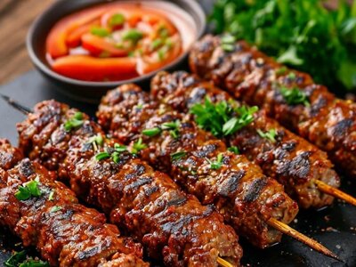 Свиная шейка и люля-кебаб на углях