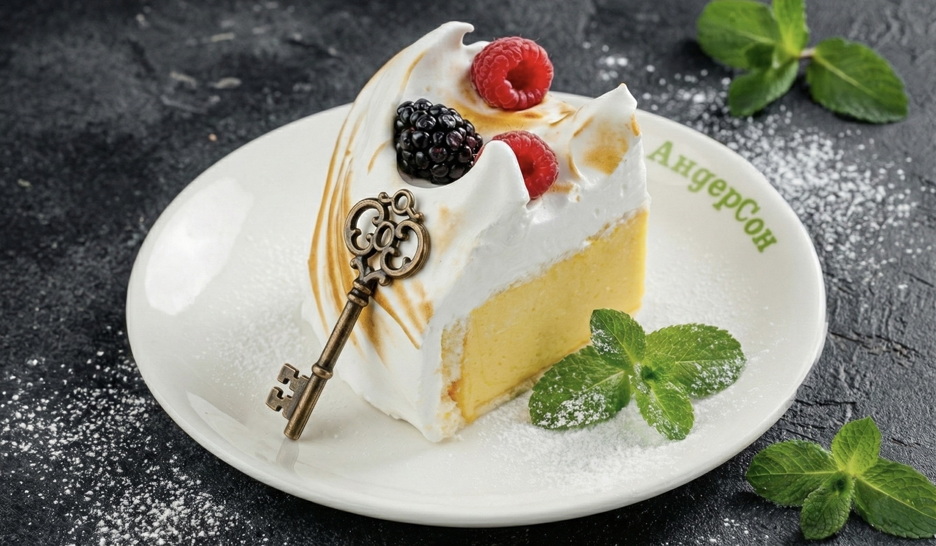 Торт манго-маракуйя с меренгой и ягодами