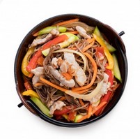 Соба с овощами в соусе терияки с курицей