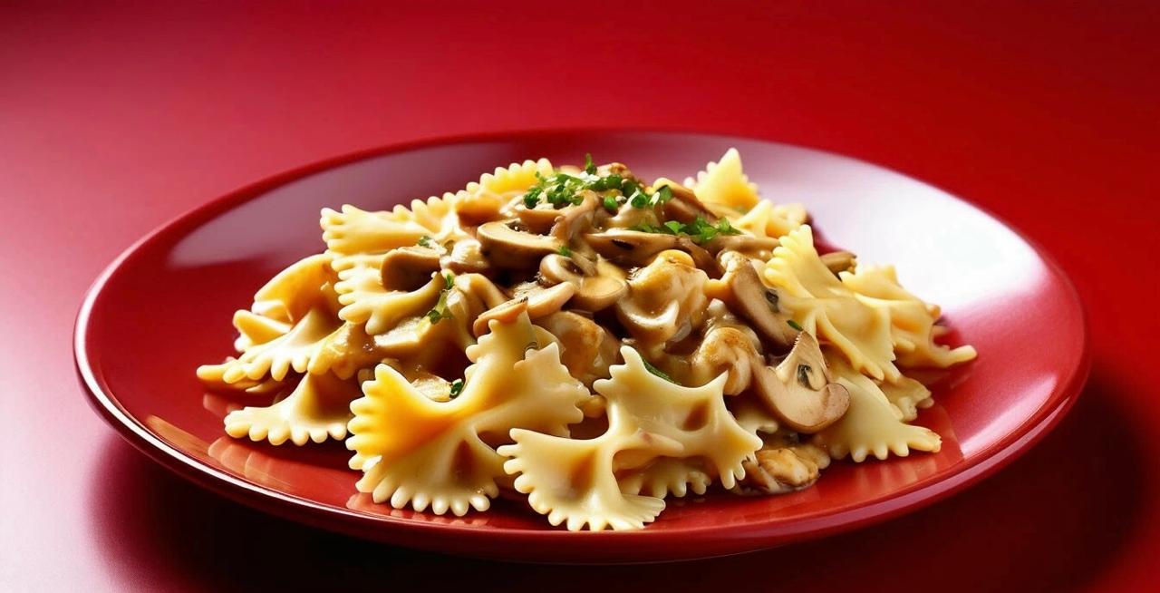 Фарфалле с курицей под соусом с грибами