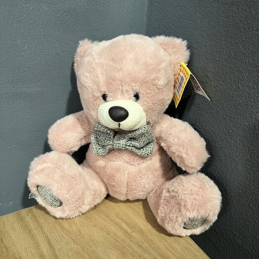 Мишка с бантом розовый 20 см