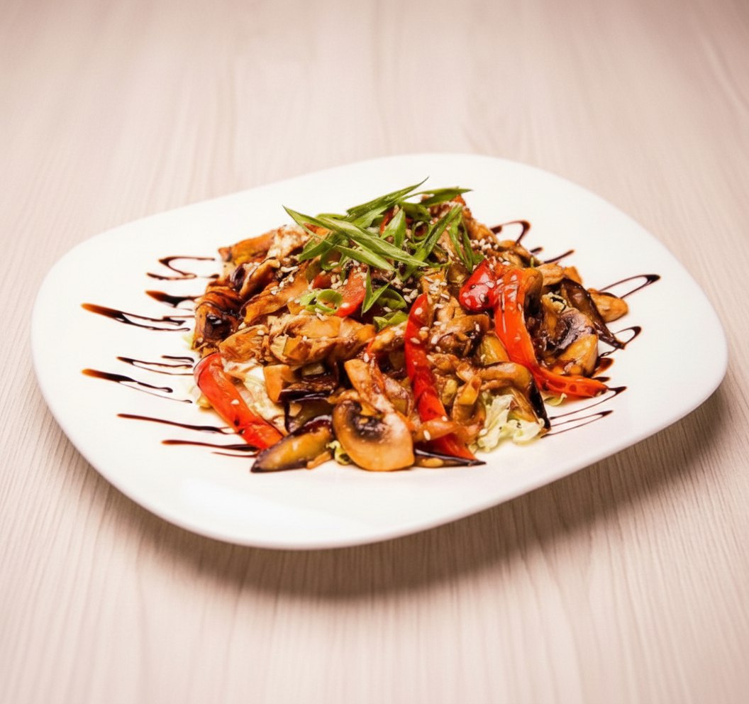 Теплый салат с курицей