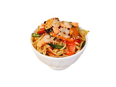 Wok с морепродуктами (гречневая лапша)