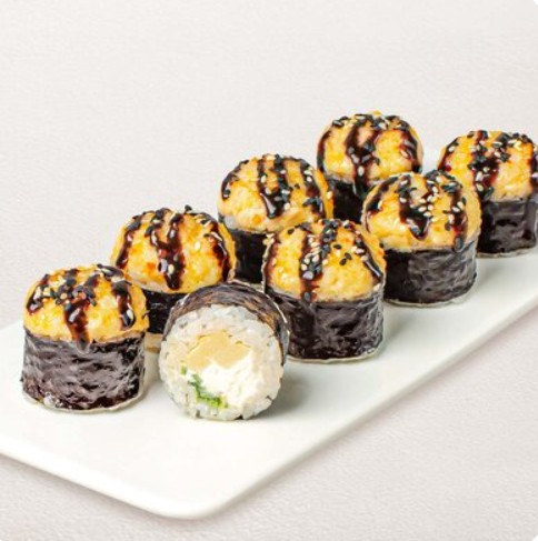 С тигровой креветкой запеченный ролл