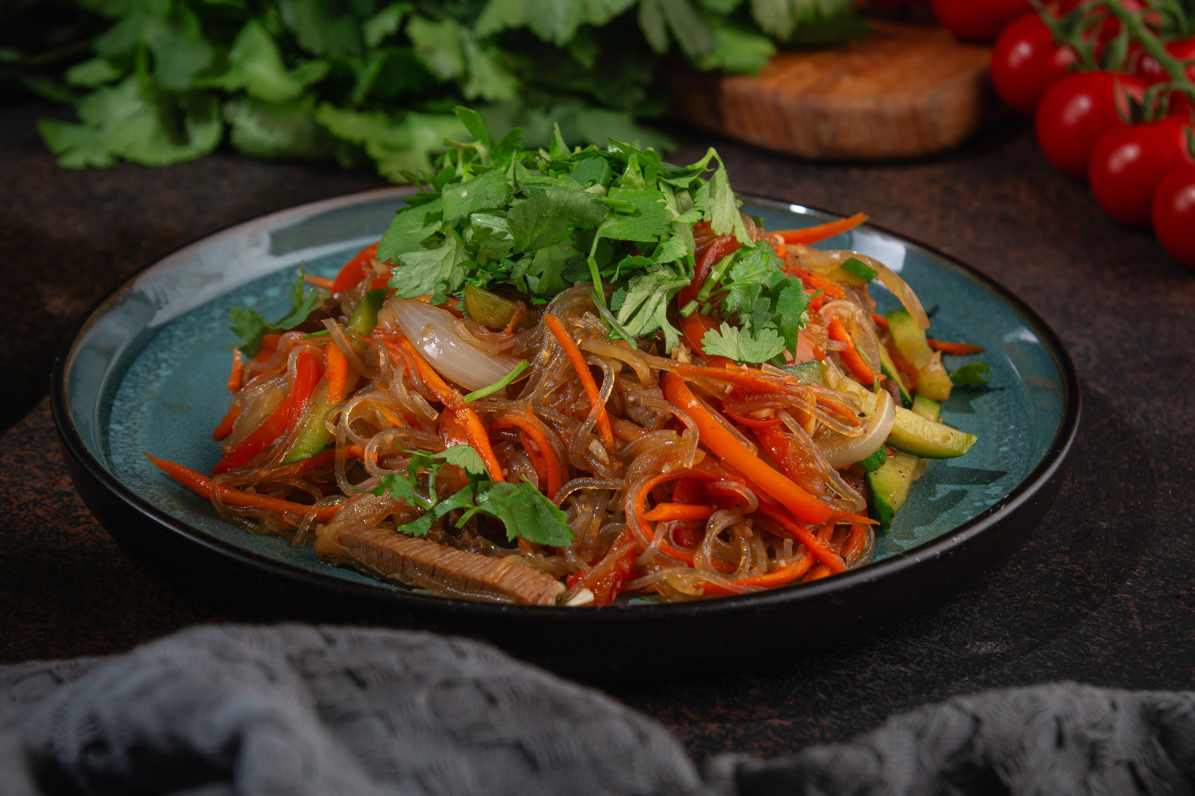 Фунчоза с мясом и овощами