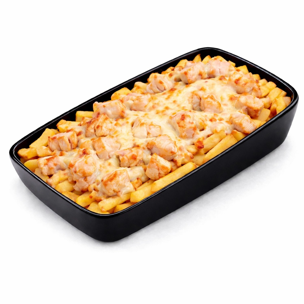 Картофель фри из печи с курицей и сыром