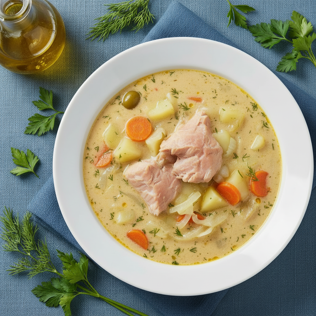 Сливочная уха с форелью