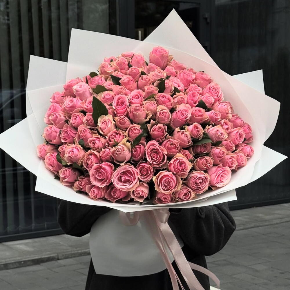 101 розовая Роза белая упаковка нежно стильно
