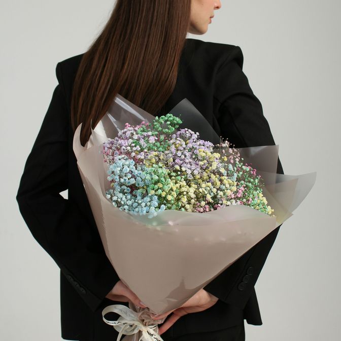 Букет с радужной гипсофилой 9шт