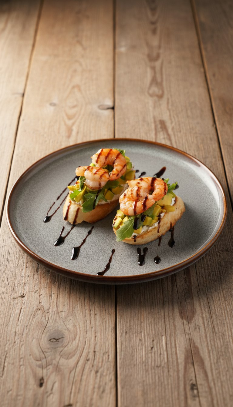 Брускетта с креветками и рукколой