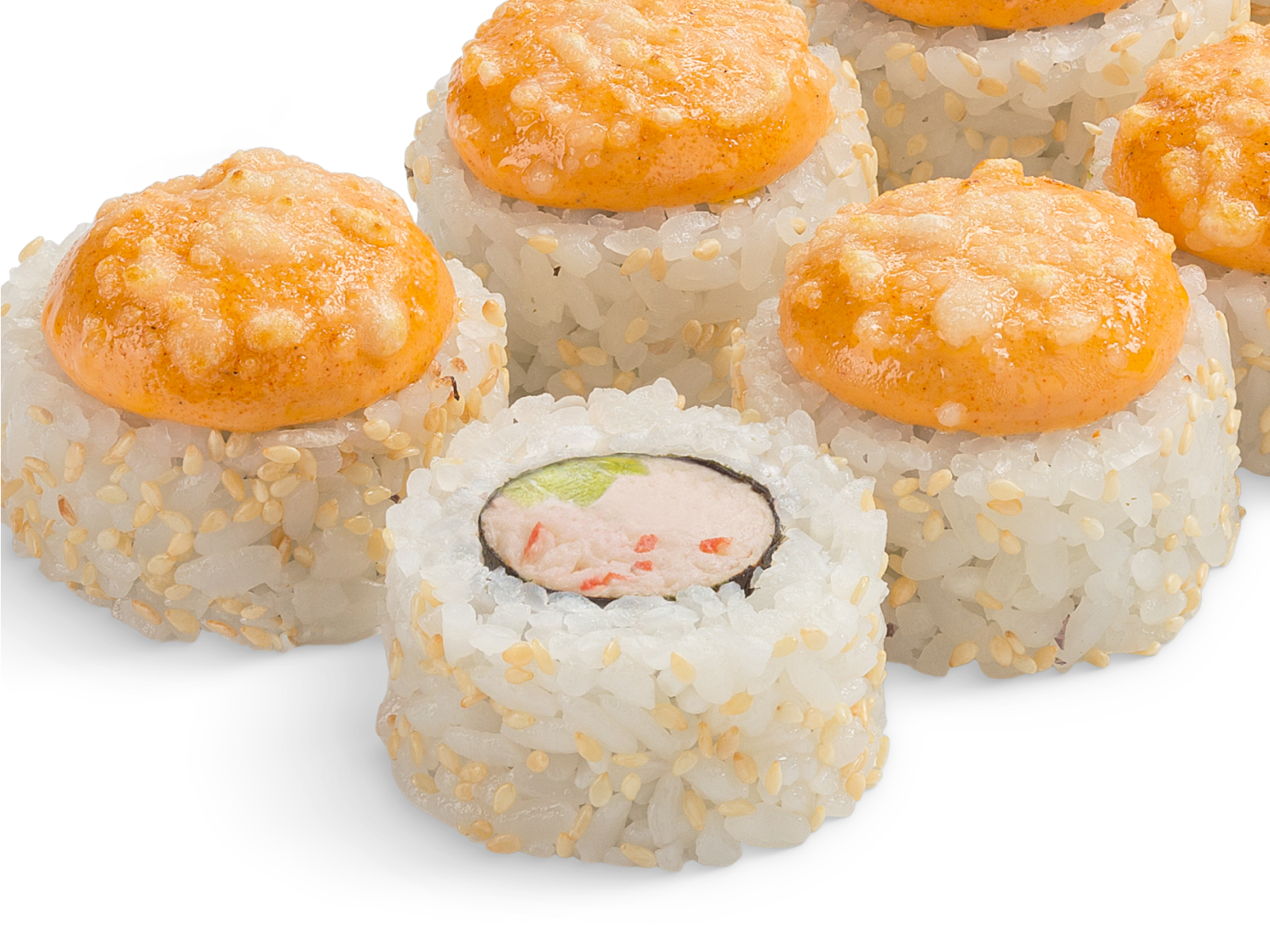 Ролл Филадельфия с лососем, крабом и белым соусом