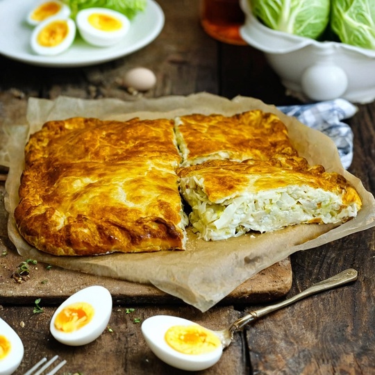 Слоеный с капустой и яйцом
