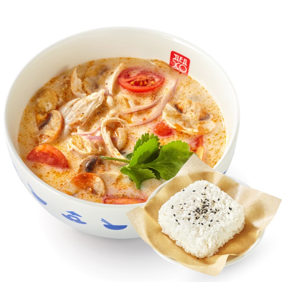 Суп Том Кха и рис на пару