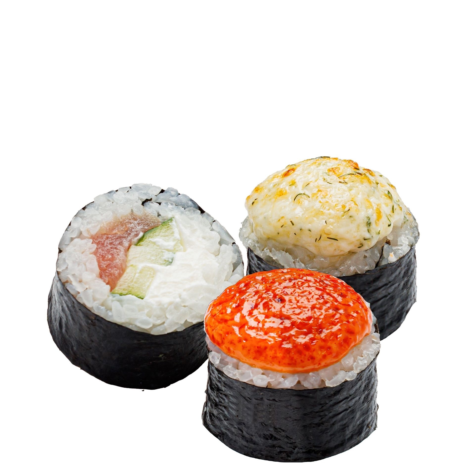 Запеченный с лососем, с чесночным соусом и спайси