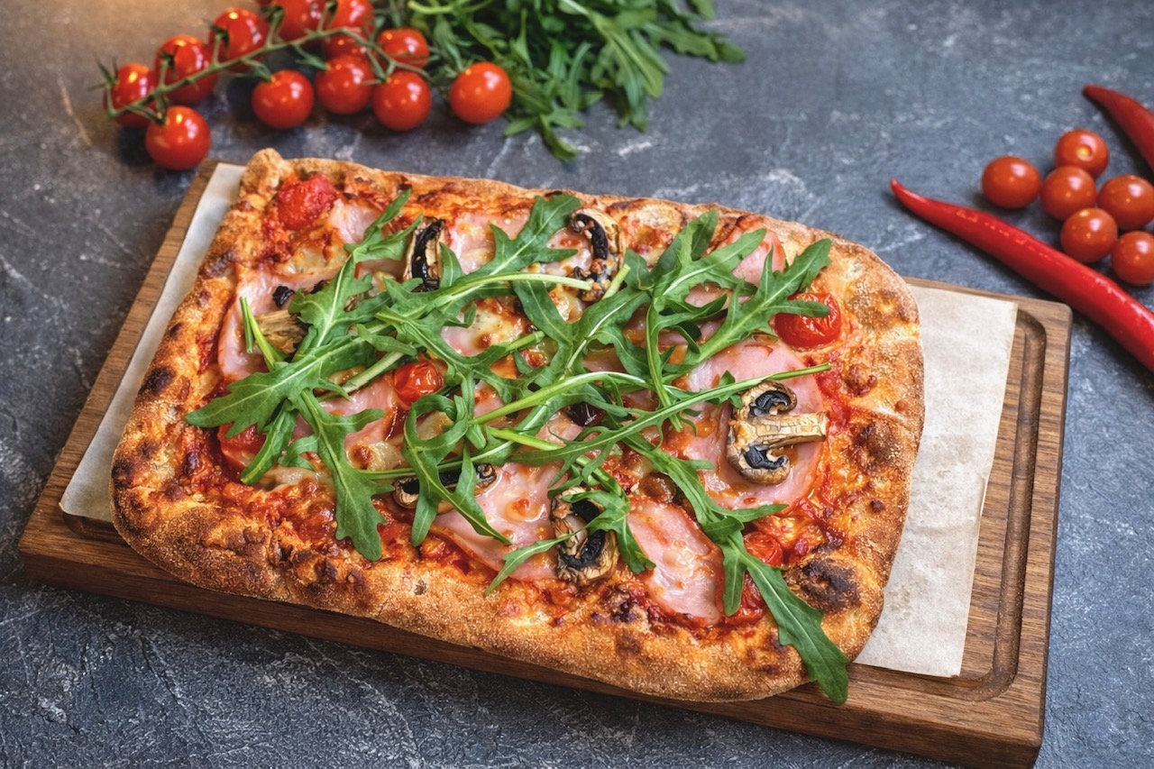 Пицца с ветчиной и грибами 