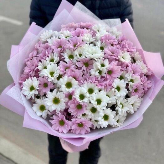 Букет из разноцветных хризантем 15 шт